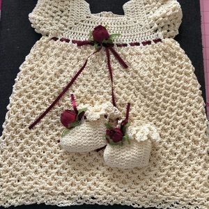 Newborn baby girl crochet outfit with matching shoes